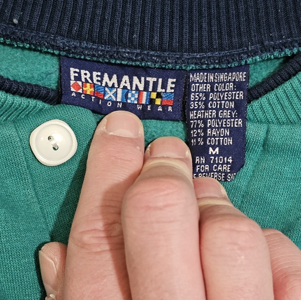 Vintage 80s Fremantle Action Wear Colorblock Henley Sweatshirt Medium Classic - Picture 5 of 7